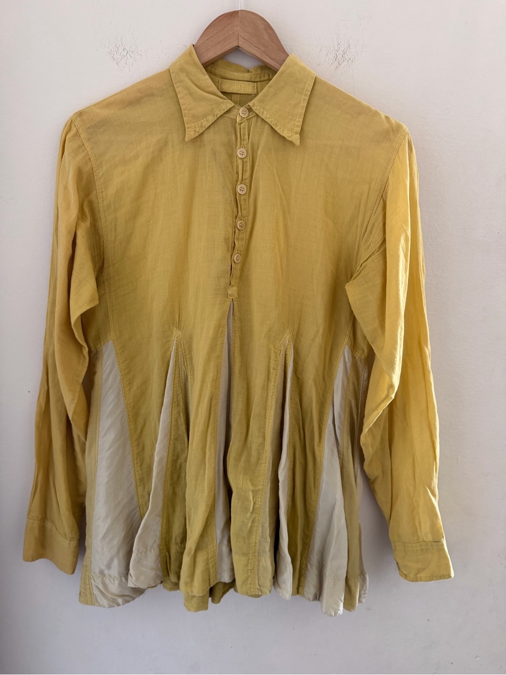 Vintage 90s CP Shades Yellow Cotton Silk Hand Dyed Henley Babydoll Tunic Top Sm